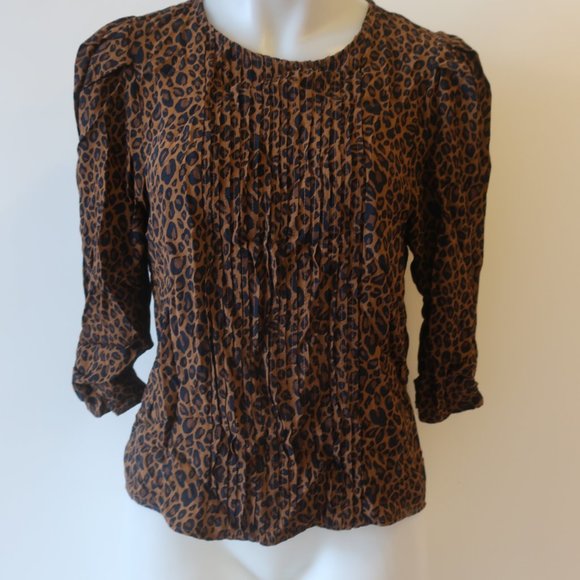 Zara Brown Black Leopard Blouse Sz M * - Picture 3 of 8